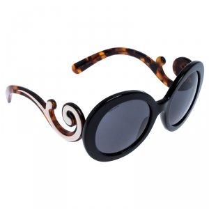 Prada Black/Brown Tortoise SPR 08T Minimal Baroque Oval Sunglasses