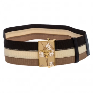 Prada Tricolor Elastic Fabric Logo Plague Belt 70CM