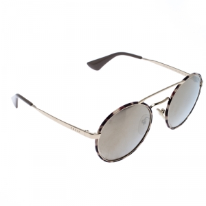 Prada Havana/ Pale Gold Mirrored SPR51S Round Sunglasses