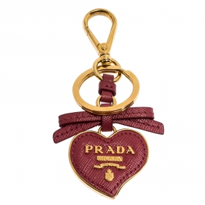 Prada Petal Pink Saffiano Leather Heart Key Chain/ Bag Charm