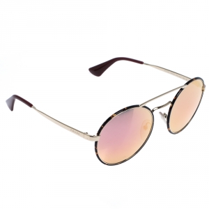 Prada Dark Havana Brown/ Pink Mirrored SPR 51S Round Sunglasses