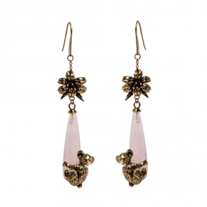 Prada Rose Quartz Gold Tone Koala Talisman Drop Earrings