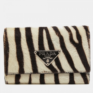 Prada White/Black Zebra Print Calf Hair Key Holder   