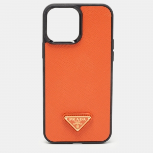 Prada Orange/Black Saffiano Leather Iphone 13 Pro Max Case