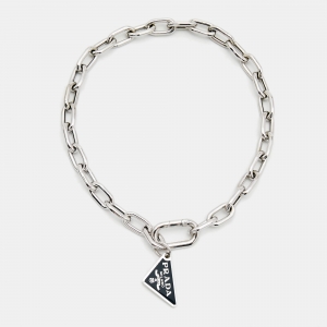Prada Triangle Logo Sterling Silver Bracelet L