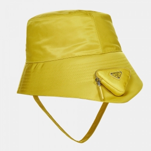 Prada Yellow Re-Nylon Pouch Detail Bucket Hat L