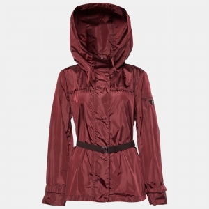 Prada Burgundy Synthetic Hooded Zip-Up Windcheater Coat S
