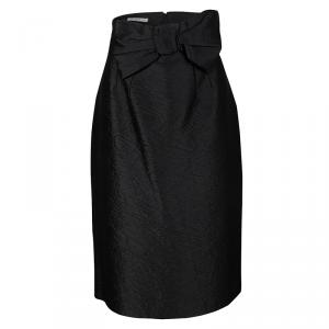 Prada Crushed Black Bow Detail High Waist Skirt L