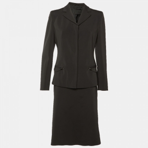 مملوكة مسبقًا Prada Vintage Black Crepe Jacket & Midi Skirt L