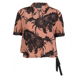 Prada Peach Tropical Floral Printed Silk Crop Top L