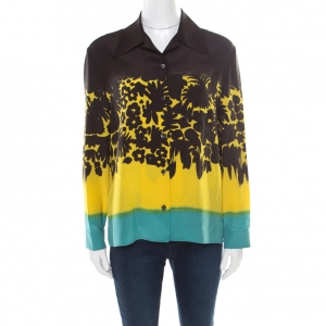 Prada Multicolor Floral Printed Silk Long Sleeve Shirt M