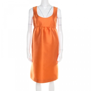 Prada Orange Silk Blend Gathered Empire Waist Sleeveless Dress S