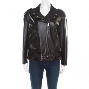 Prada Matte Black Nappa Leather Giacca Biker Jacket S