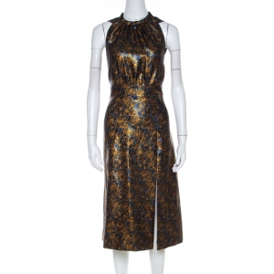 Prada Gold Floral Brocade Halter Midi Dress M