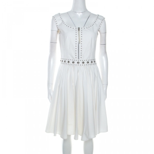 Prada Off White Crepe Stud Detail Sleeveless Dress M