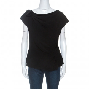 Prada Black Crepe Draped Detail Top L