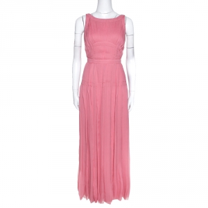 Prada Pink Silk Chiffon Pleated Sleeveless Maxi Dress S