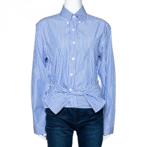 Prada Blue Striped Cotton Wrap Front Tie Detail Shirt S