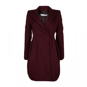 Prada Burgundy Wool Notched Collar Overcoat S