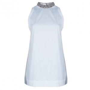 Prada White Embellished Collar Top M