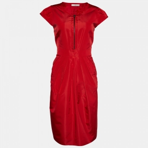 Prada Red Silk Blend Zip Front Dress M