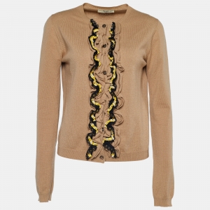 Prada Brown Cashmere Knit Ruffled Cardigan M