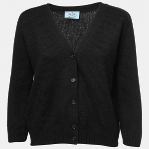 Prada Black Cashmere Elbow-Patch Detail Cardigan M