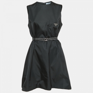 Prad Black Re-Nylon Sleeveless Belted Mini Dress M