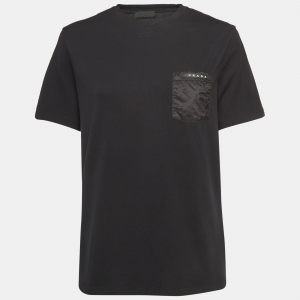 Prada Black Cotton Knit Detail Pocket Detail Crew Neck T-Shirt M
