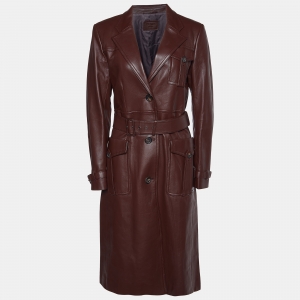 Prada Brown Leather Belted Trench Coat M