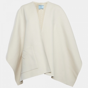 Prada Beige Triangle Logo Wool Cape One Size