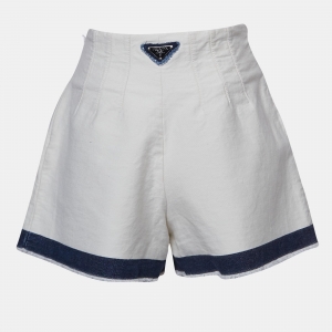 Prada White Denim Raw Edge Shorts M