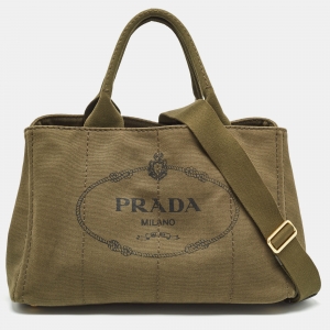 Prada Military Green Canapa Canvas Shopper Tote