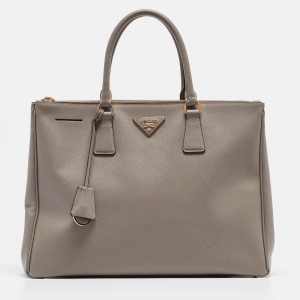Prada Grey Saffiano Leather Large Galleria Double Zip Tote