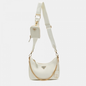 Prada Cream Saffiano Leather Re-Edition 2005 Baguette Bag