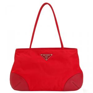 Pre Owned Prada Red Tessuto Nylon/Leather Tote
