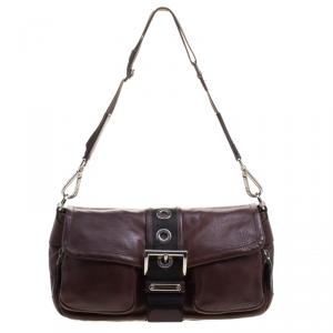 Pre Owned Prada Brown Leather Shoulder Bag