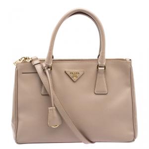 Pre Owned Prada Blush Pink Saffiano Lux Leather Double Zip Tote