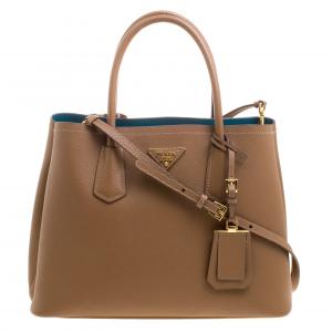 Pre Owned Prada Brown Saffiano Cuir Leather Double Handle Tote