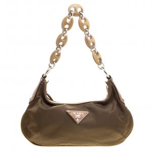 Pre Owned Prada Fatigue Green Nylon Shoulder Bag