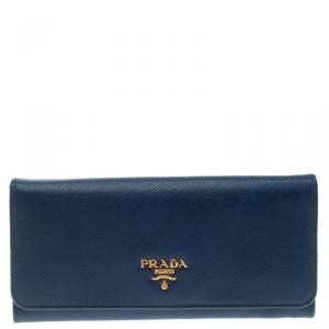 Pre Owned Prada Prussian Blue Saffiano Leather Continental Wallet