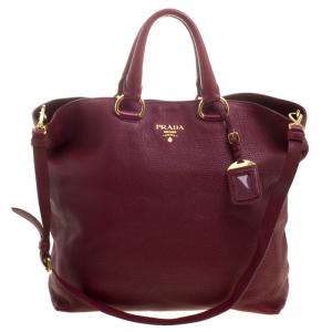 Pre Owned Prada Burgundy Vitello Daino Leather Shopper Tote