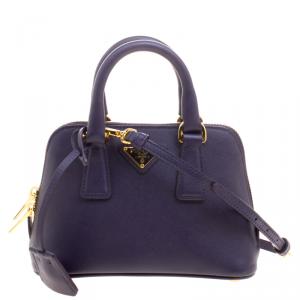 Pre Owned Prada Violet Saffiano Lux Leather Mini Promenade Crossbody Bag
