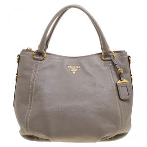 Pre Owned Prada Grey Vitello Daino Leather Tote