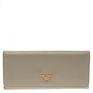 Pre Owned Prada Grey Saffiano Metal Leather Continental Wallet