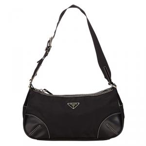 Pre Owned Prada Black Tessuto Nylon/Leather Shoulder Bag