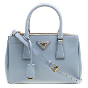 Pre Owned Prada Mint Blue Saffiano Lux Leather Mini Double Zip Tote