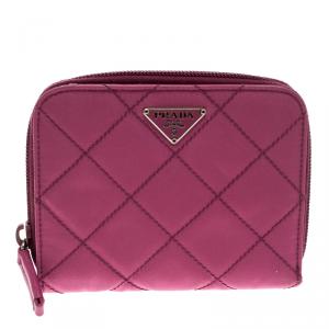 Pre Owned Prada Fuschia Tessuto Impuntu Compact Wallet