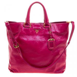 Pre Owned Prada Hot Pink Patent Leather Shopper Tote