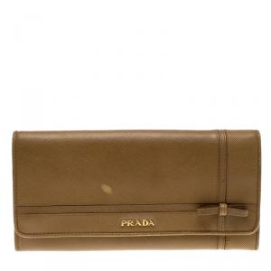 Pre Owned Prada Brown Leather Bow Continental Wallet